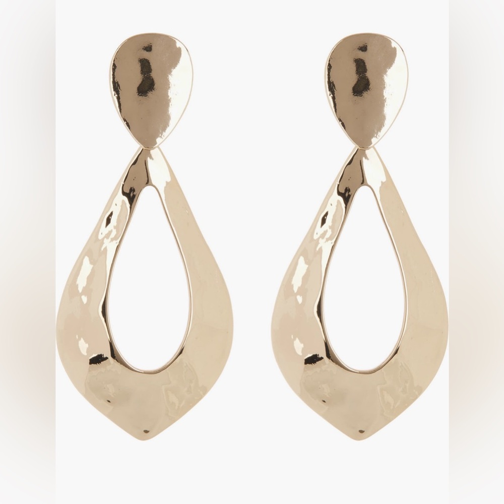 TASHA Hammered Gold Statement Earrings - Leaf Shape Drop Earrings